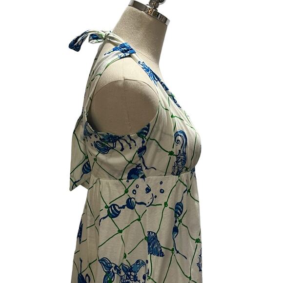 Lilly Pulitzer White and Blue Sea Print Cotton Summer Dress sz Med 0 - Picture 3 of 10